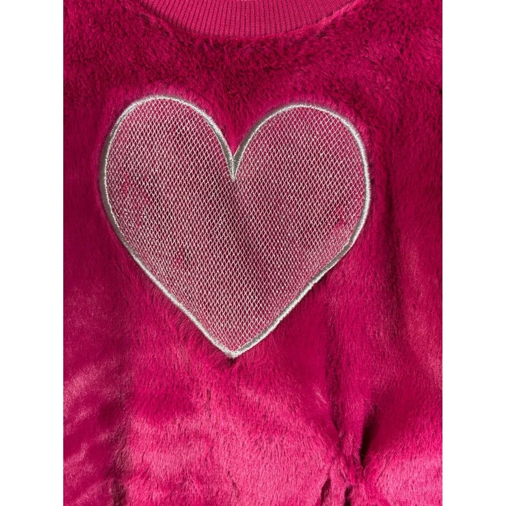 Love @ First Sight Girls 4T Magenta Faux Fur Glitter Heart Tulle Dress TF181318